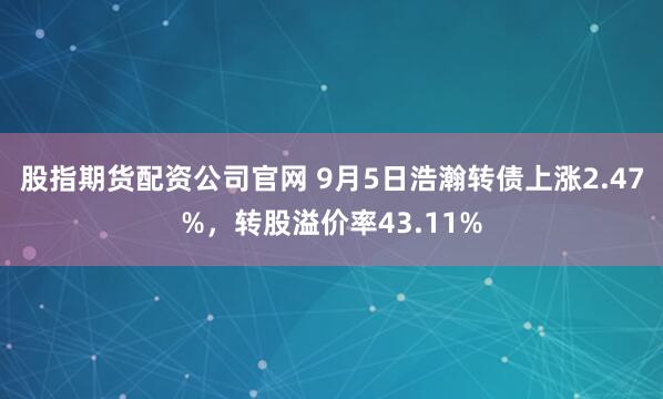 股指期货配资公司官网 9月5日浩瀚转债上涨2.47%，转股溢价率43.11%