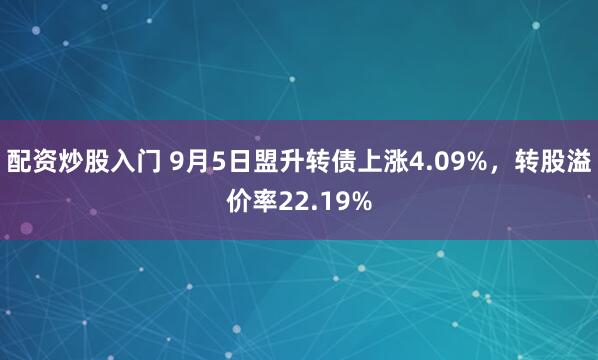 配资炒股入门 9月5日盟升转债上涨4.09%，转股溢价率22.19%